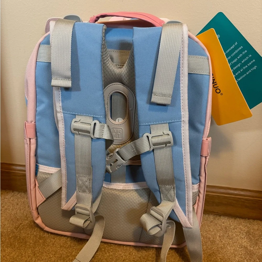 Lisinuo Cat Pink Blue Kitty Bow Backpack Bookbag Travel Carry On Bag